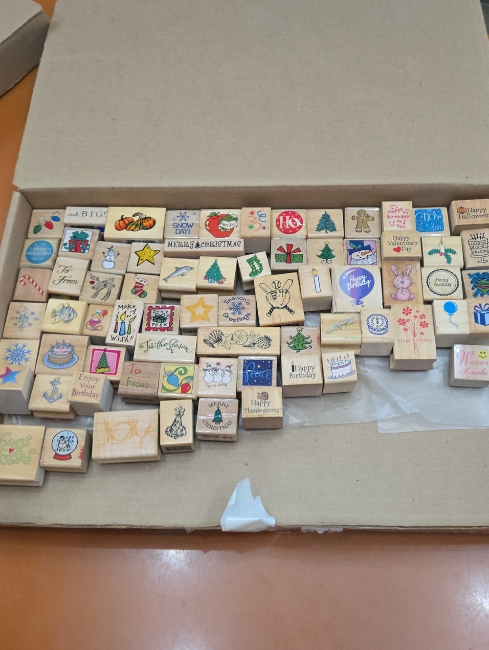 Wooden Craft Stamp Set (70 Stamps)- Assorted Holiday & Occasion Designs